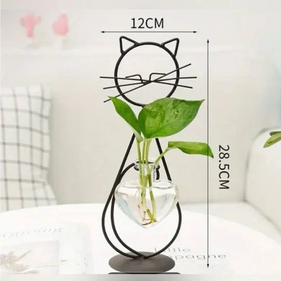 Cat Shaped Metal Plant Holder with Glass Vase ✨ - Picture 3 of 6